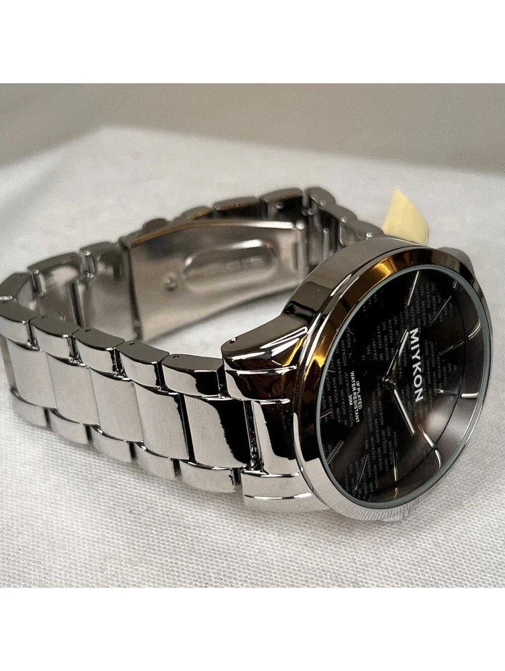 Miykon Men's Silver Stainless Steel Quartz Watch - Black Dial 46mm